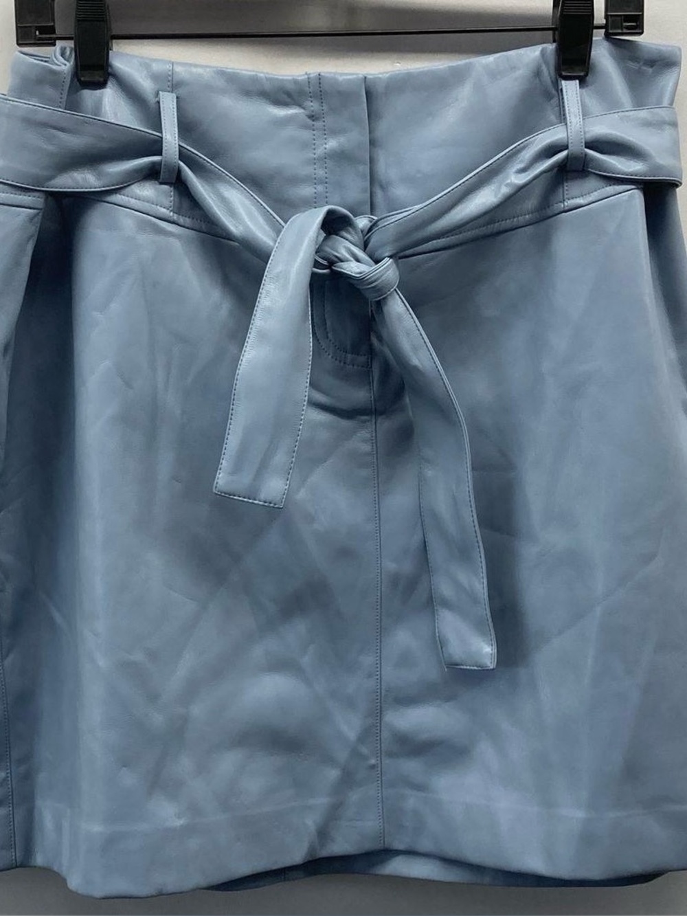 NWT $325 Elie Tahari Powder Blue Faux Leather Tie-Waist Mini Skirt Size 14